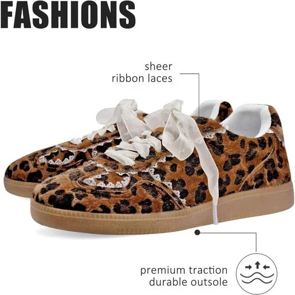 Women's Brown Casual Crochet Lace Ribbon Ballet Trendy Spring Sneakers Shoes - Picture 2 of 4